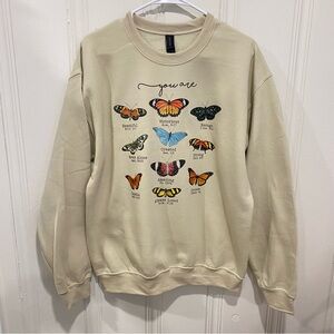 Beige Butterfly Graphic Sweatshirt